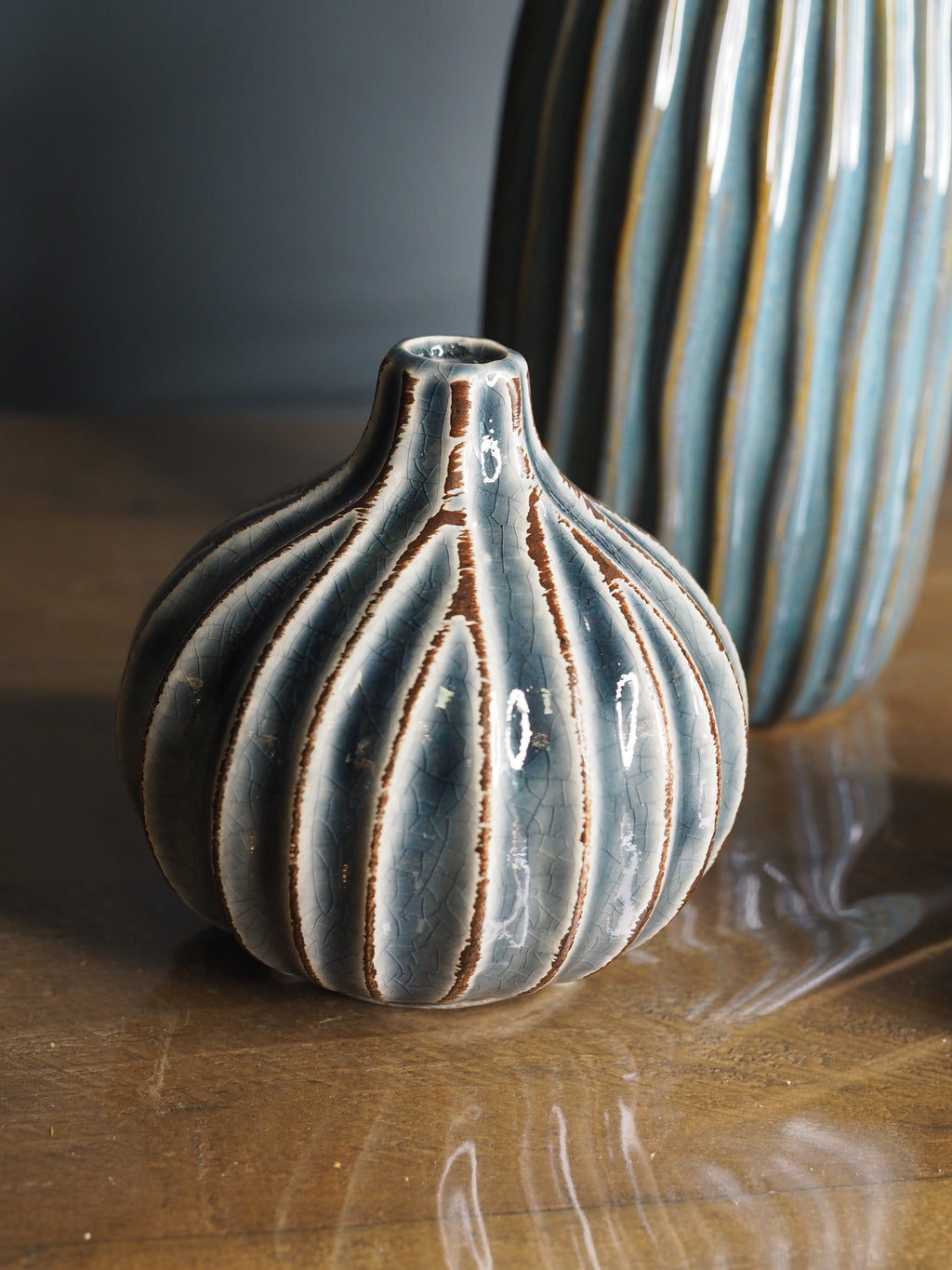Petrol blue stoneware budvase (Small)