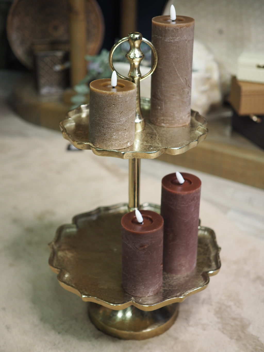 Oxblood LED wax pillar candle (15cmH)