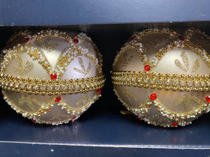 Embellished glass Christmas bauble-pack of 2 (10cm)