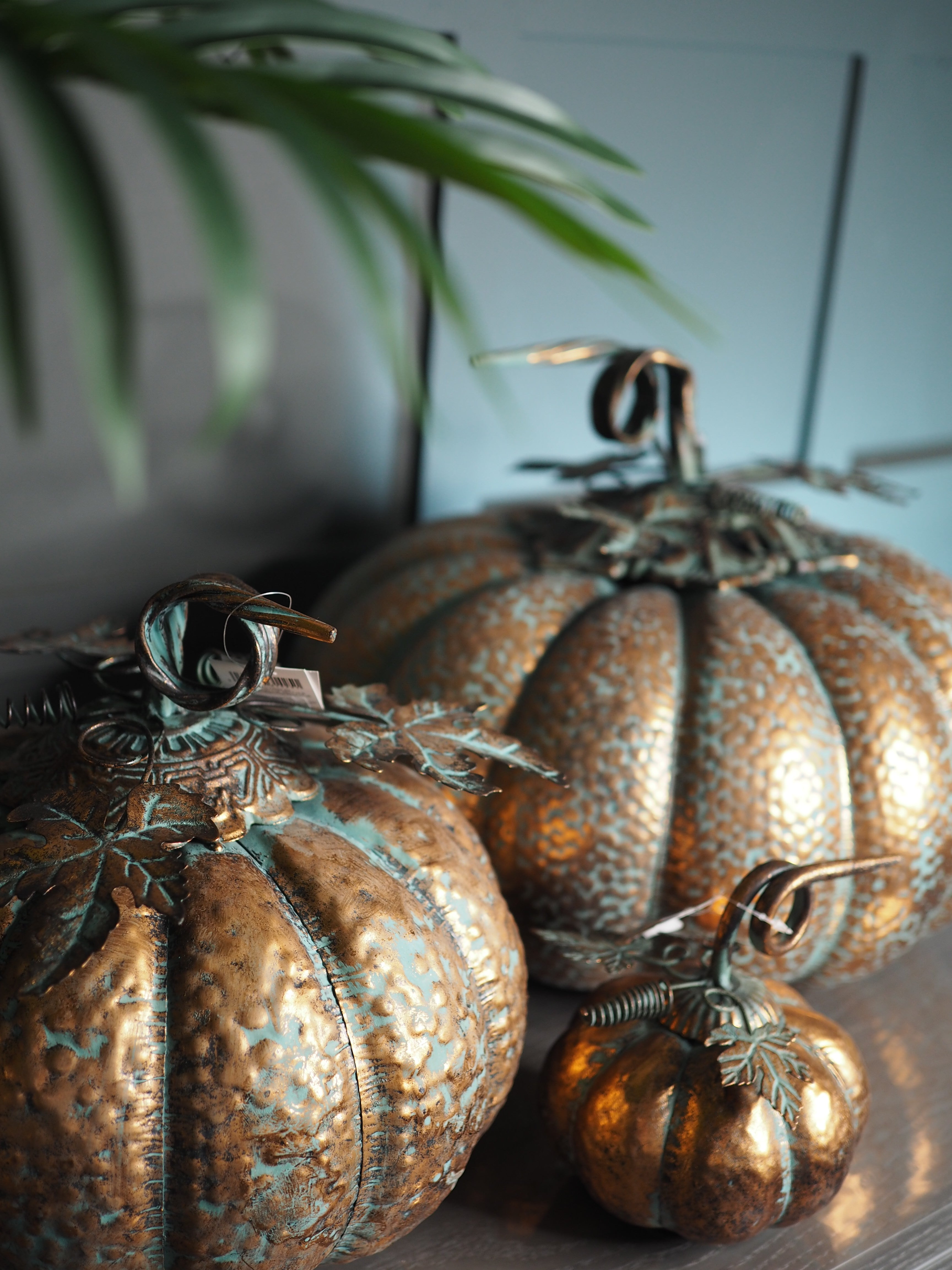 Copper Antiqued Metal Pumpkin Ornament, Large