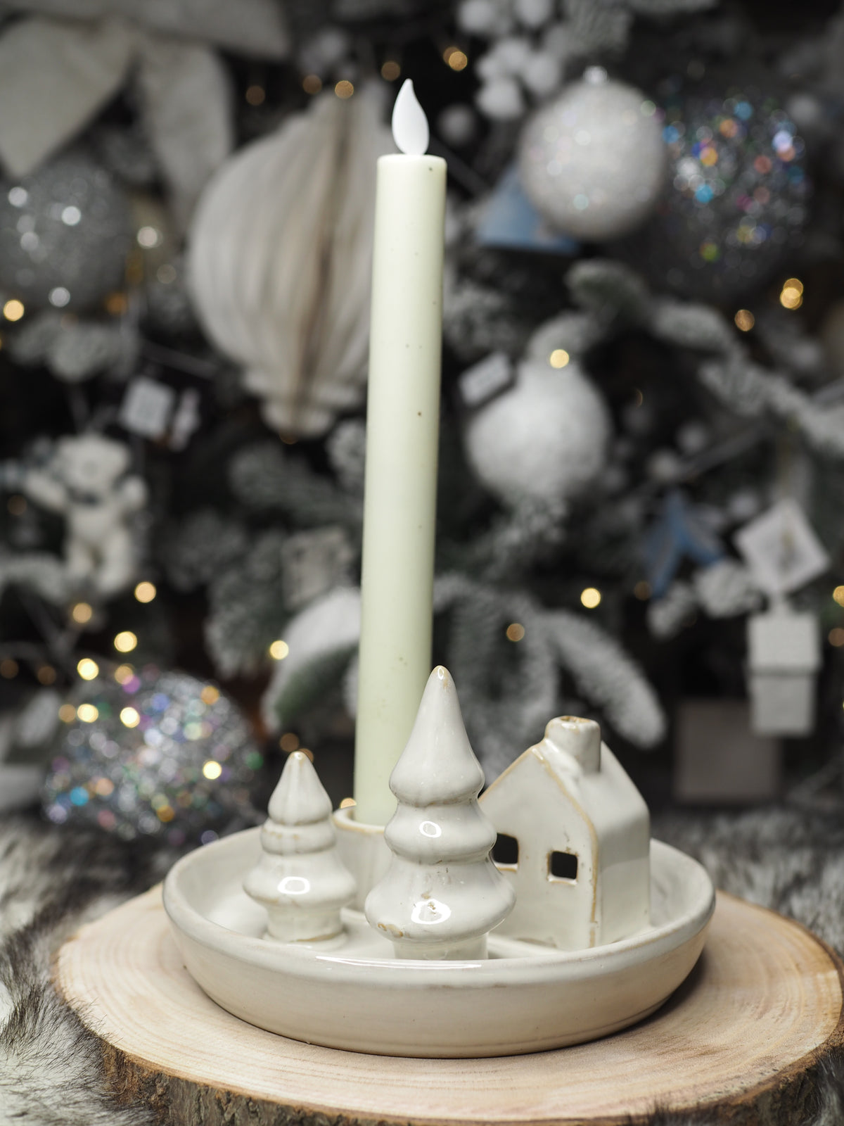 Woodland scene ceramic candle holder