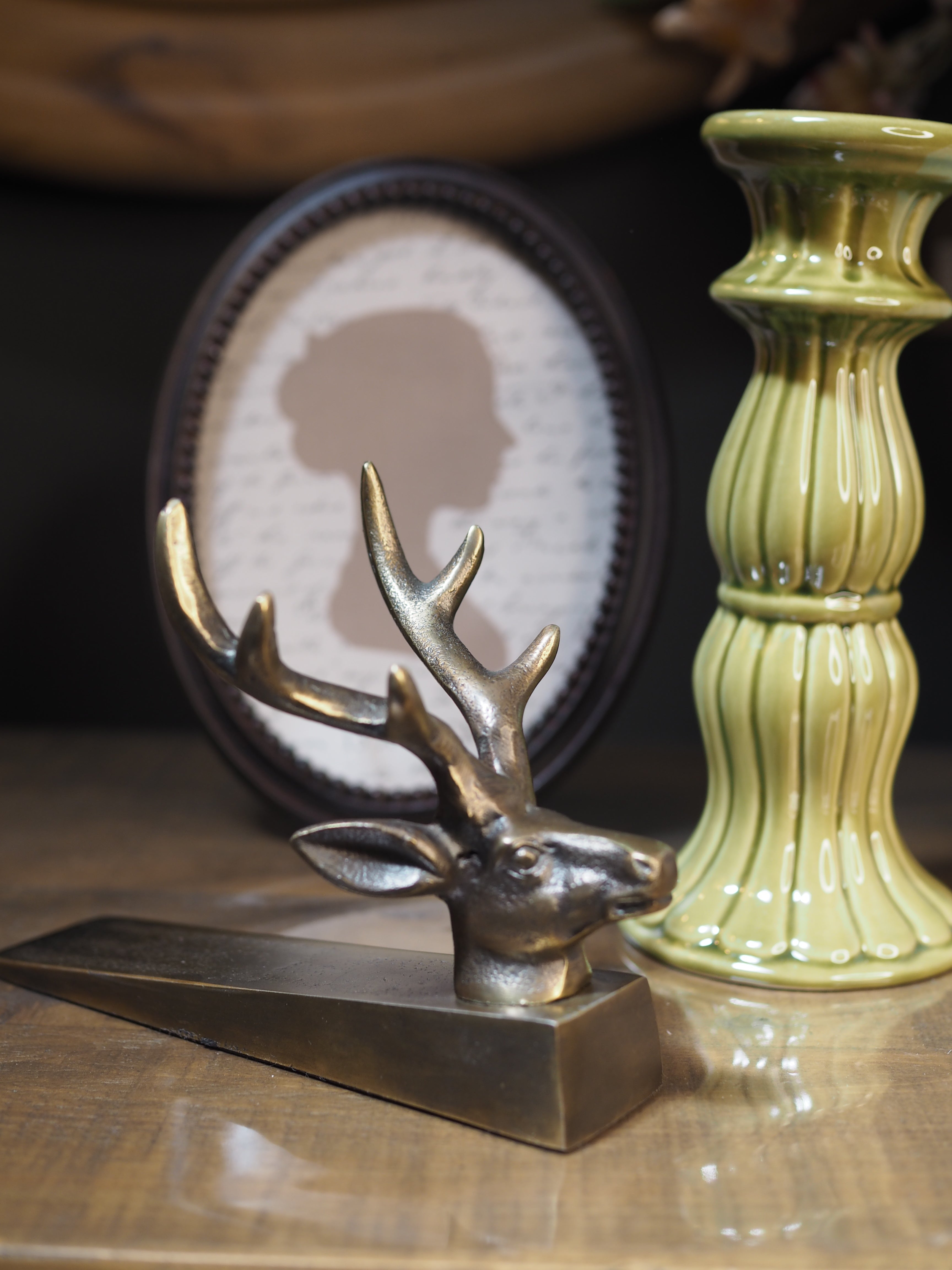 Antique brass stag doorstop