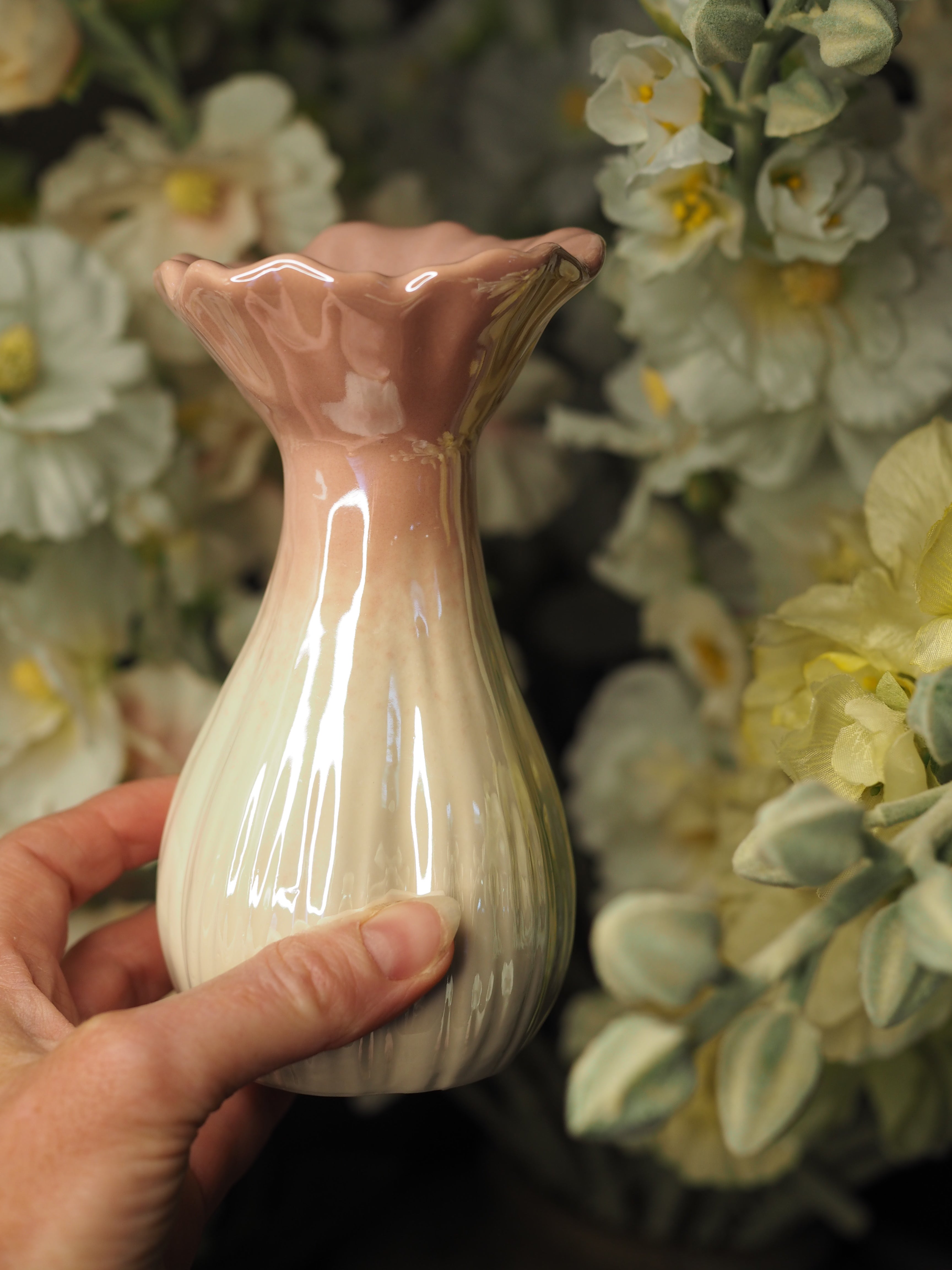 White/pink porcelain vase