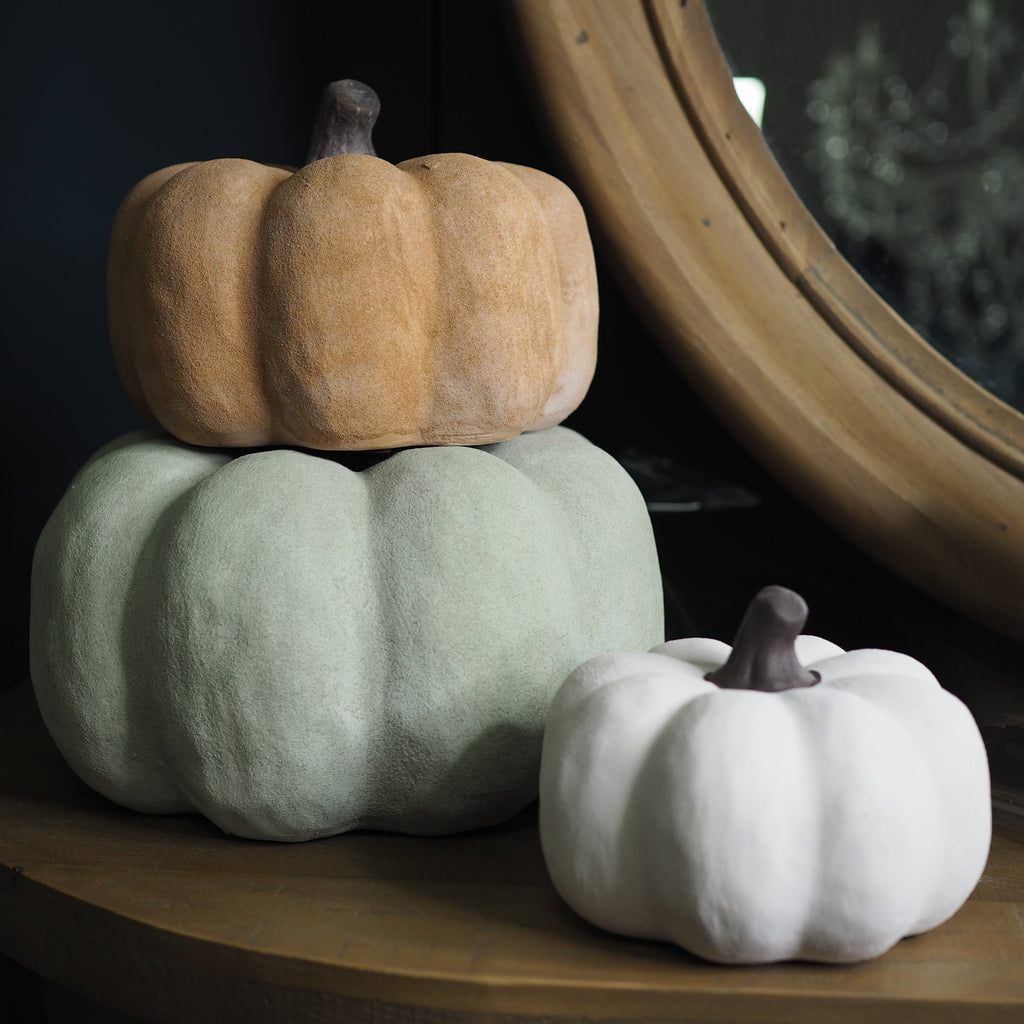 Cotton white small ceramic pumpkin ornament