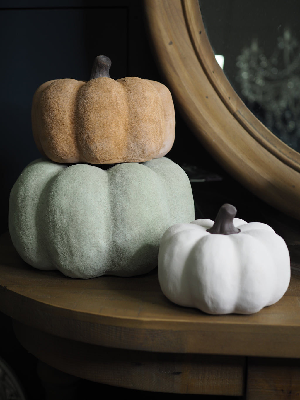 Cotton white small ceramic pumpkin ornament