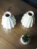 Blue stripe stoneware balloon decorative small vase