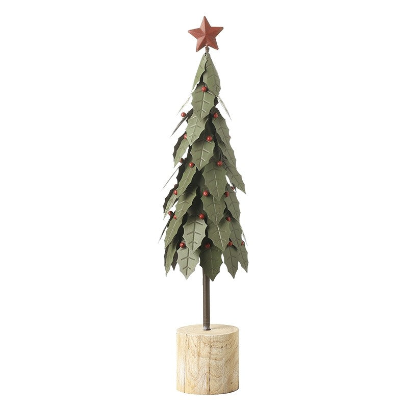 Metal green holly tree with red star