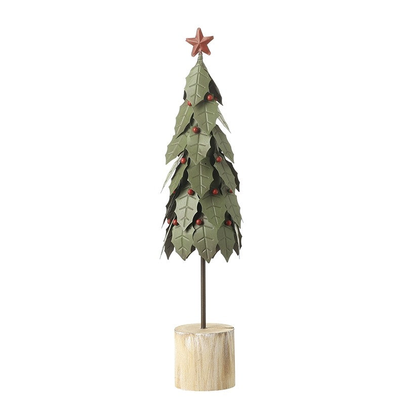 Small metal green holly tree with red star