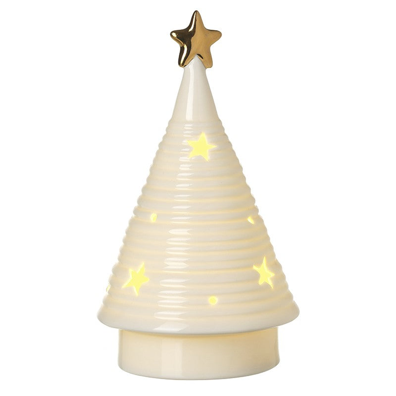 Tall cream cone light up tree with gold star