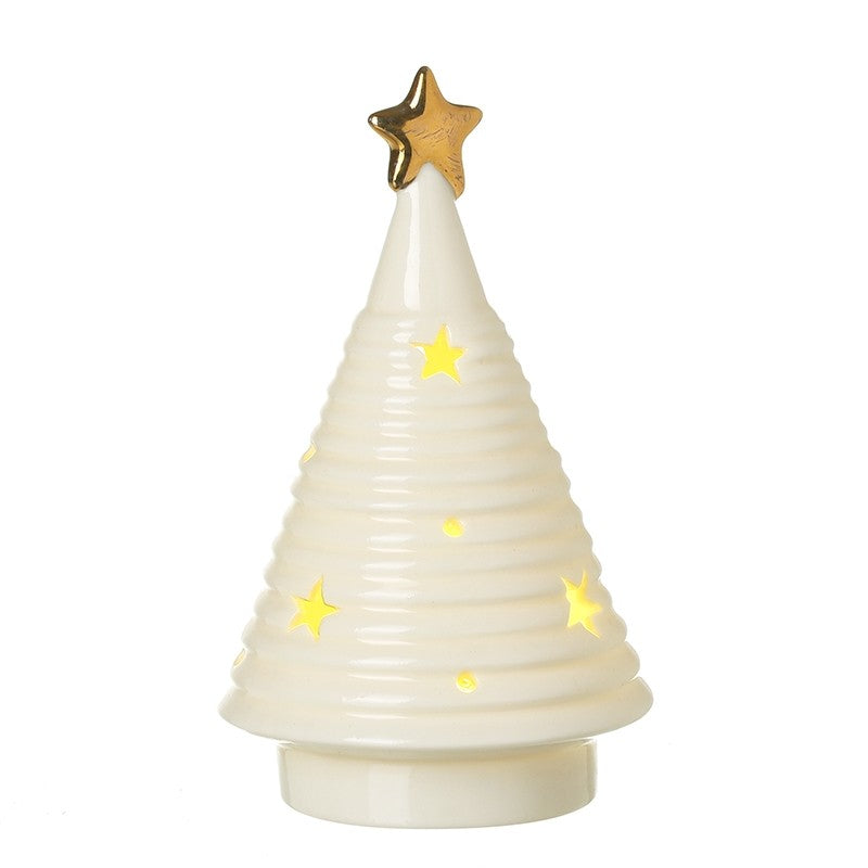 Cream light up Christmas tree with gold star