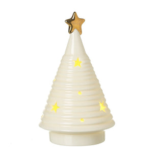 Cream light up Christmas tree with gold star