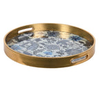 Blue and cream floral print tray with gold rim