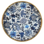 Blue and cream floral print tray with gold rim