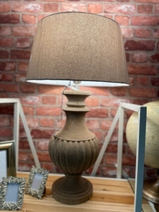 Large wood ribbed lamp base with cream shade