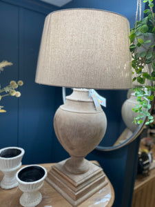 Large wood lamp with cream shade