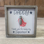 Super hero wood framed plaque with resin cape