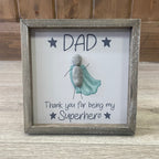 Super hero wood framed plaque with resin cape