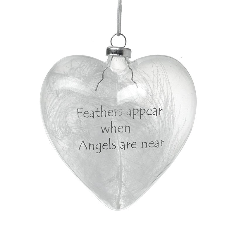 Hanging glass heart with feather