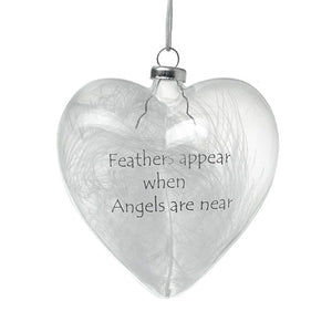 Hanging glass heart with feather