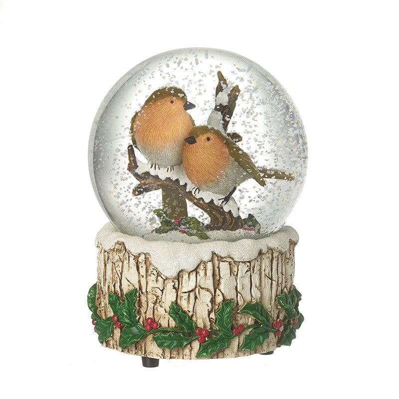 Musical robins snow globe