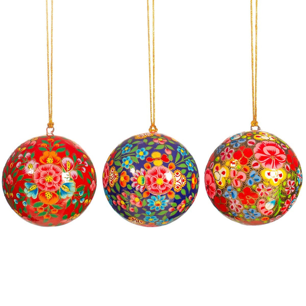 Kaskmiri papier mache floral baubles
