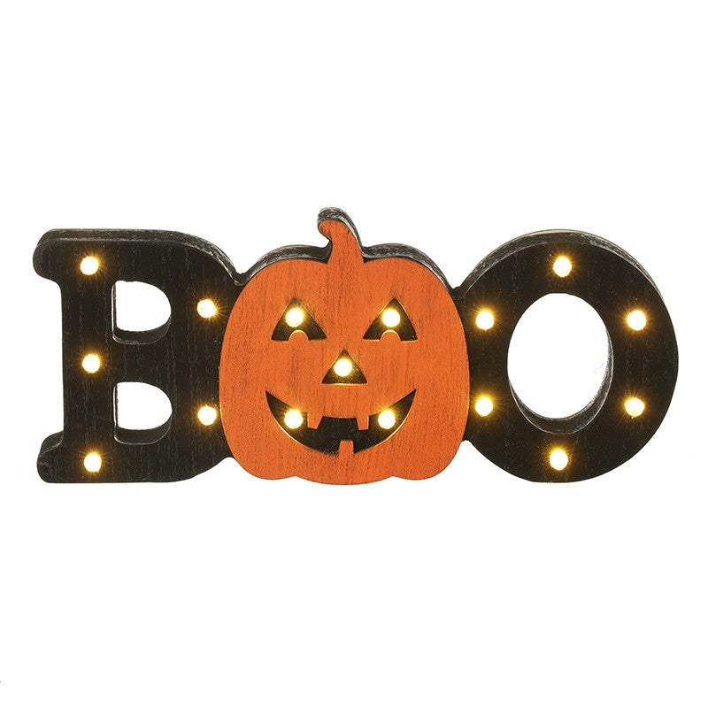 Wooden boo and pumpkin LED sign