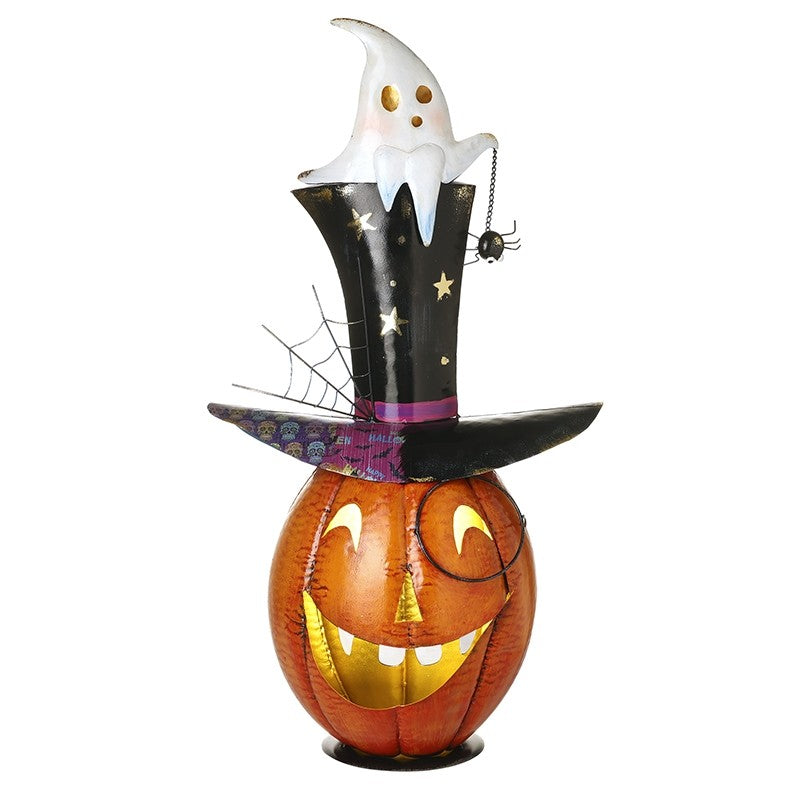 Pumpkin with ghost in a top hat figure