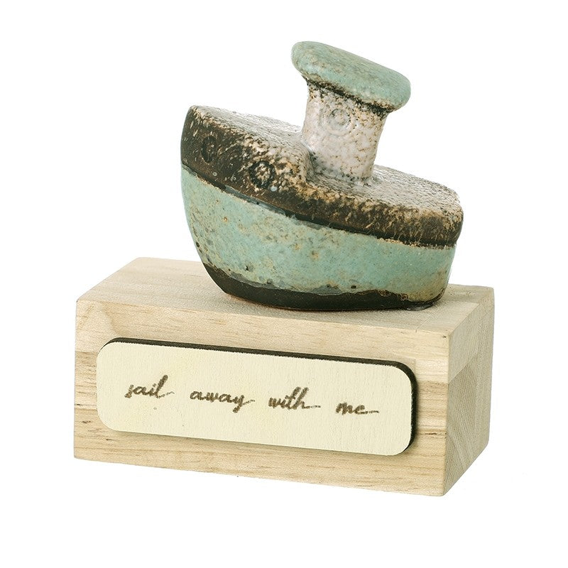 'Sail away with me' wooden block with little boat