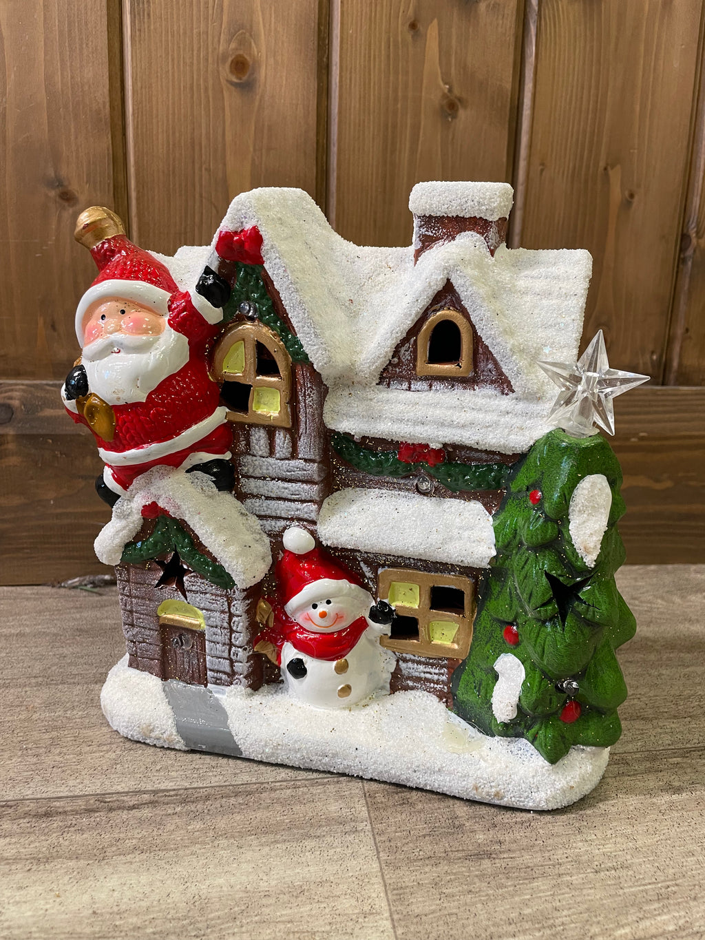 Light up Santa and house ornament