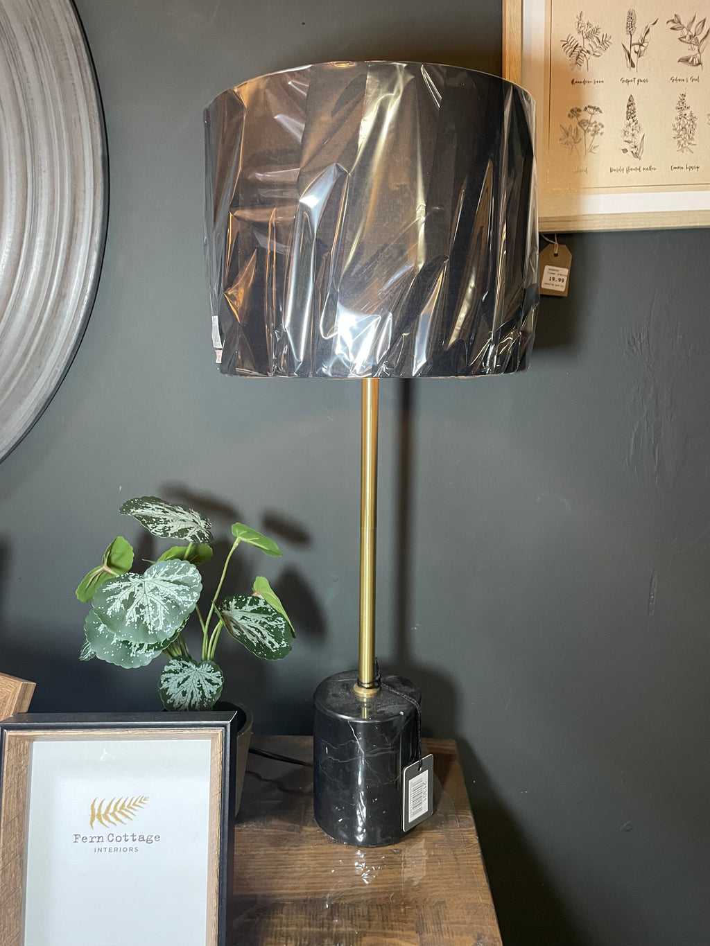 Black marble base lamp and shade