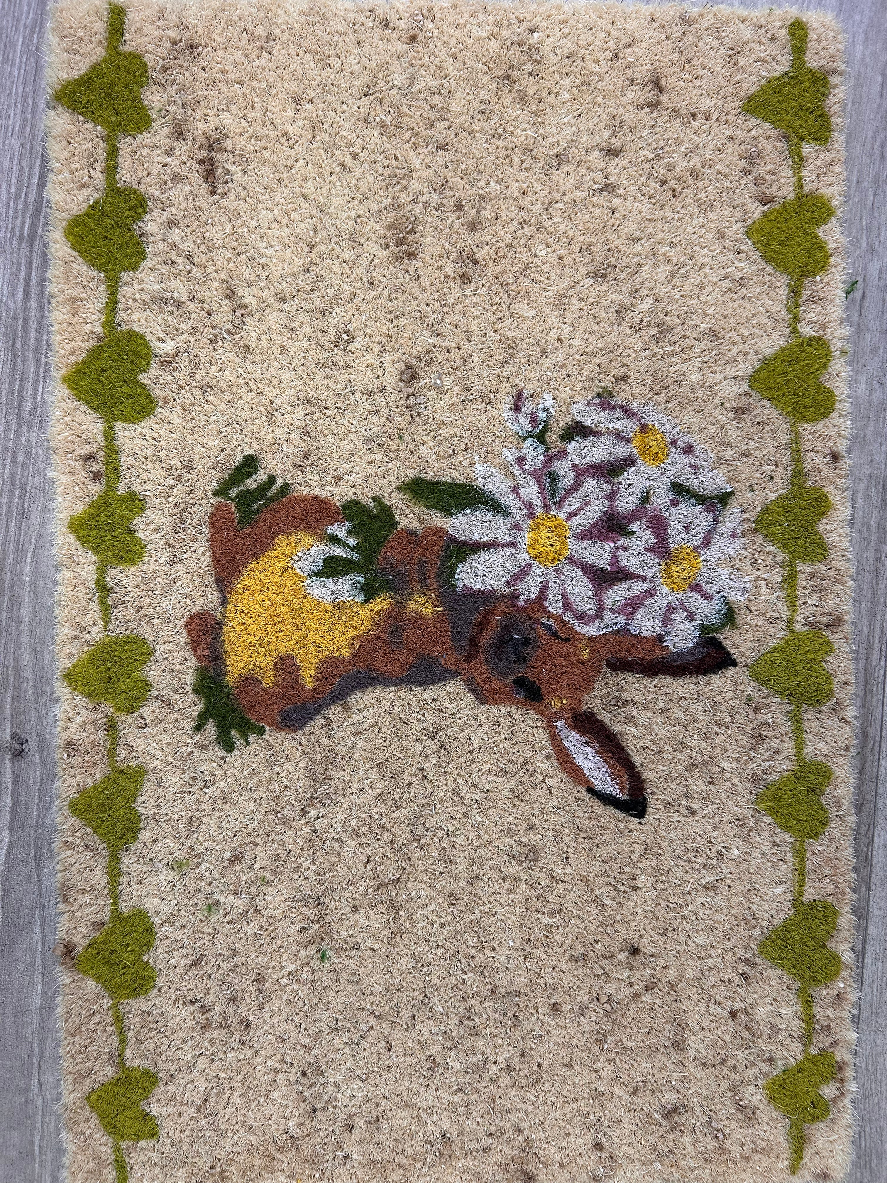 Bunny with flowers and hearts doormat