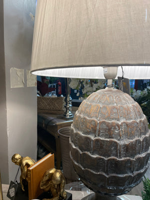 Large wood pinecone lamp base with cream shade