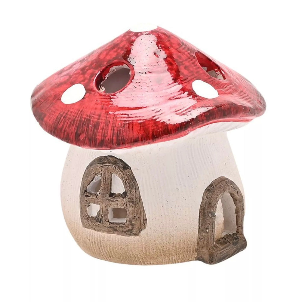 Toadstool cottage with LED light (7.5cmH)