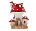 Multi toadstool cottage with LED light (12.5cmH)