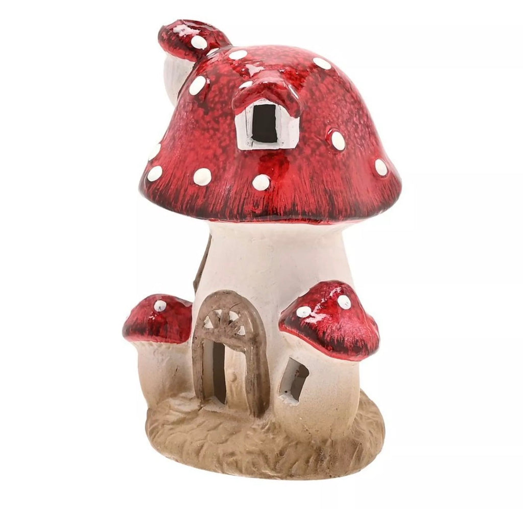 Multi toadstool cottage with LED light (12.5cmH)