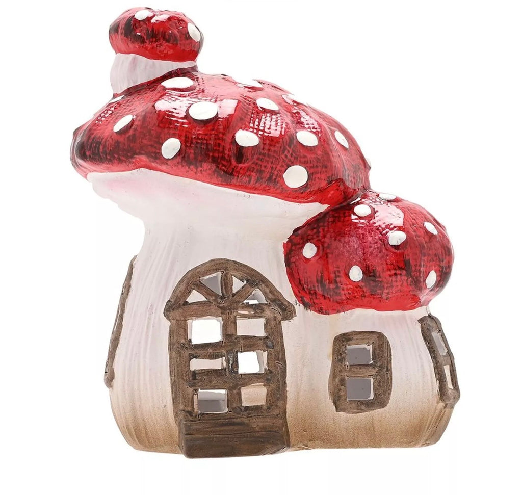 Multi toadstool cottage candle holder (15cmH)