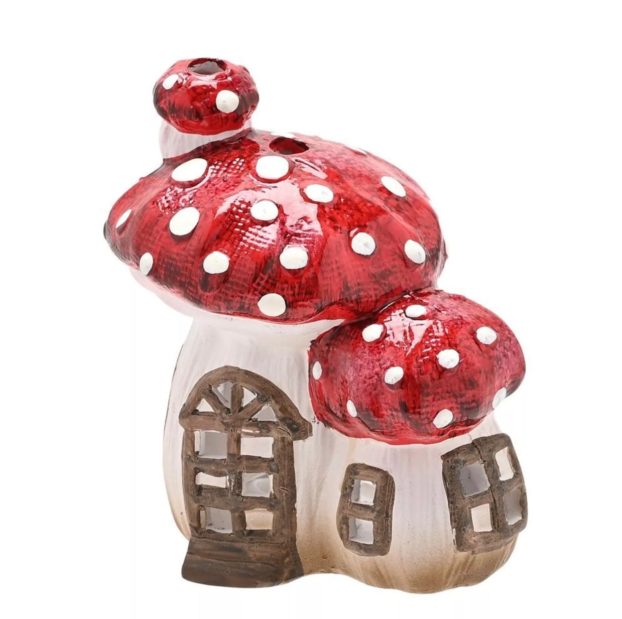 Multi toadstool cottage candle holder (15cmH)