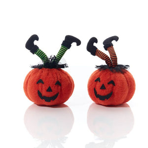 Halloween pumpkin ornament with witches legs