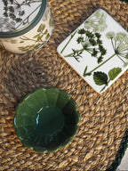 Green stoneware fluted mini bowl