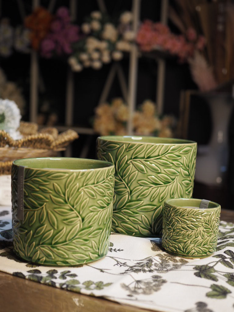 Green willow stoneware pot cover (Small)