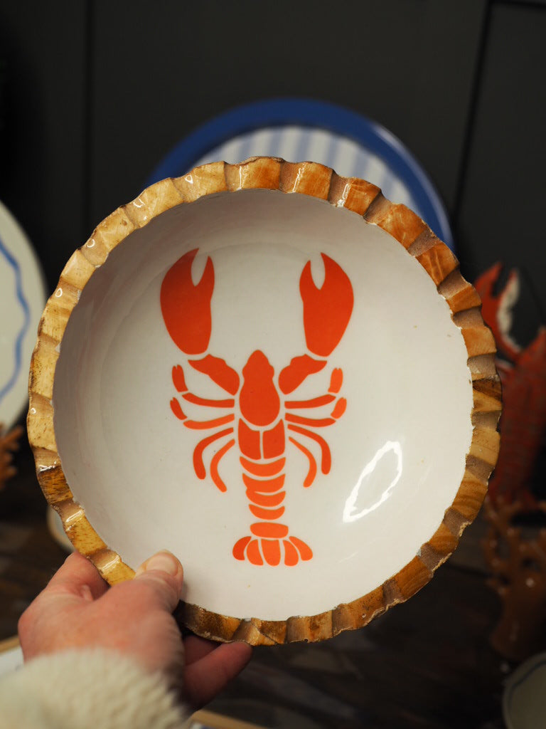 Mangowood and enamel lobster bowl