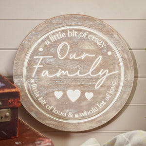 Our Family round wood plaque