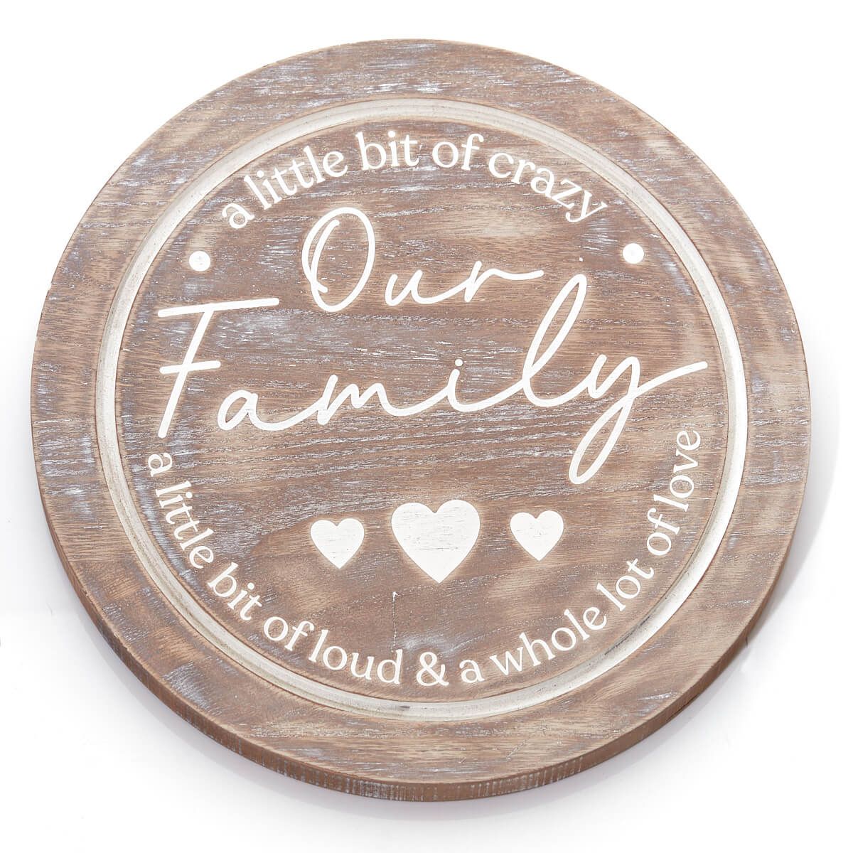 Our Family round wood plaque