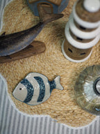 Grey stripe stoneware fish mini trinket dish