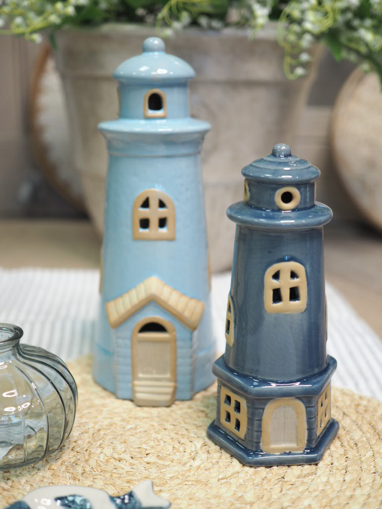 Light blue porcelain lighthouse