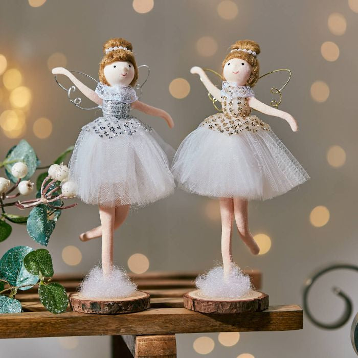 White Christmas fairy freestanding ornament
