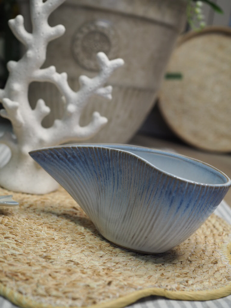 Blue ombre stoneware shell bowl