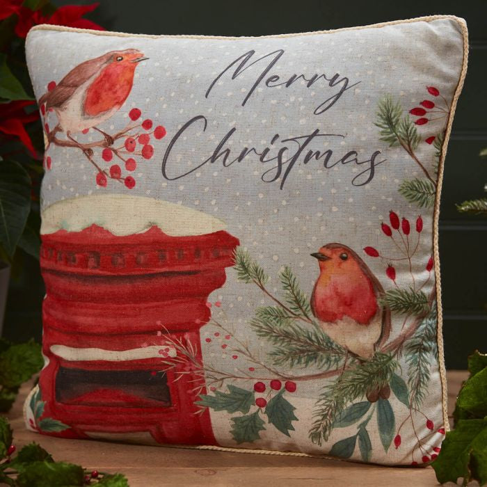 Merry Christmas robin cushion