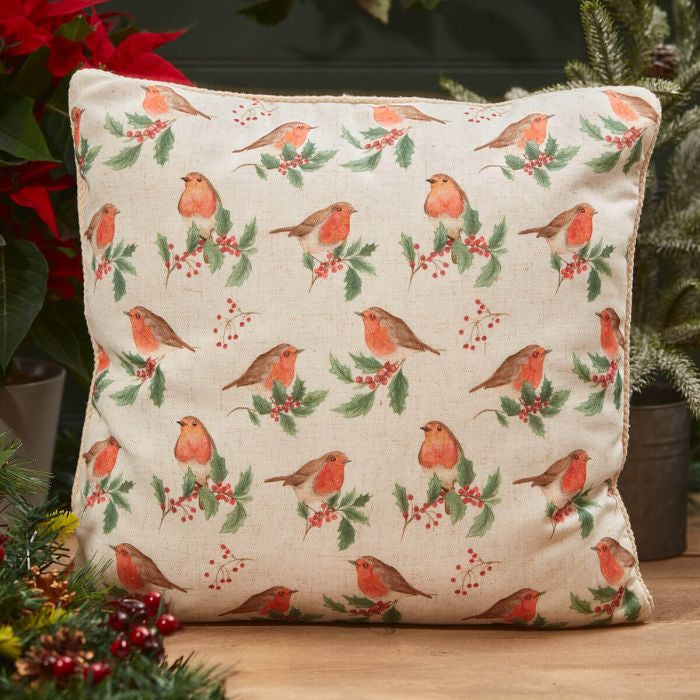 Merry Christmas robin cushion