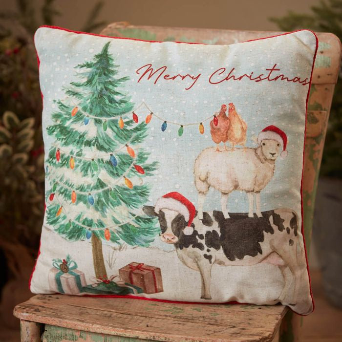 Christmas farm animal cushion